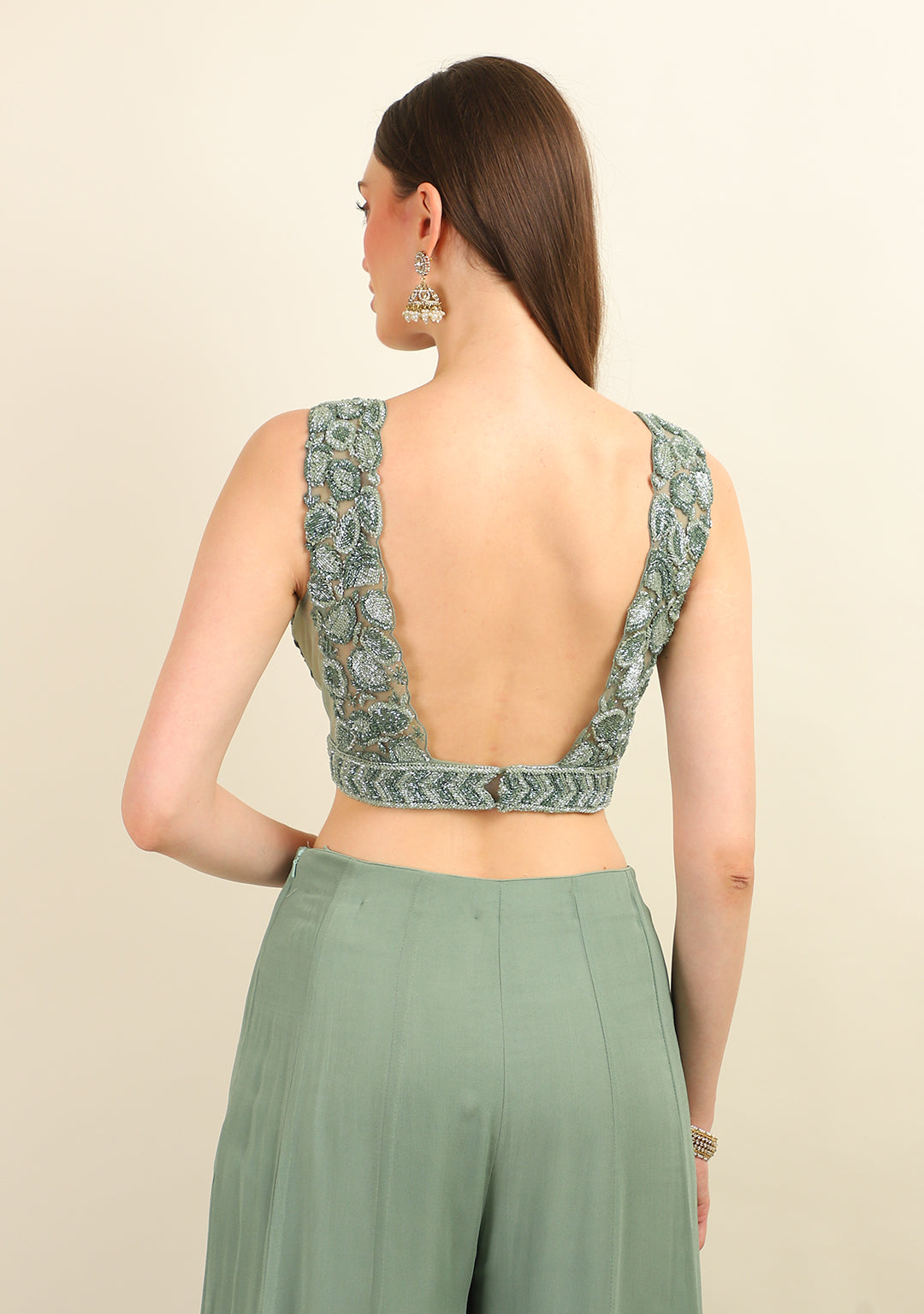 DUSTY BLUE EMBROIDERY TOP WITH SHARARA