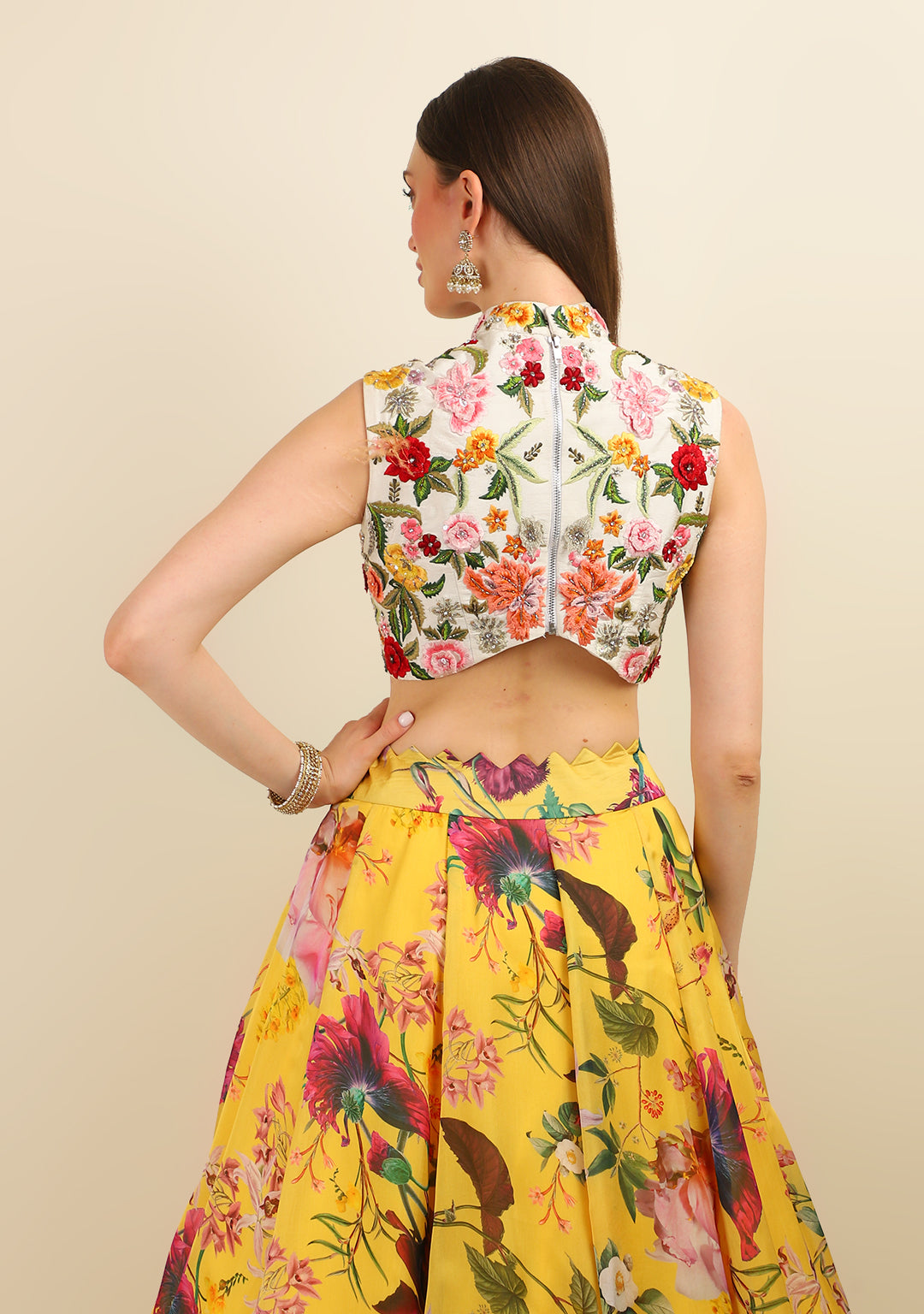 YELLOW PRINTED FLORAL SKIRT WITH MULTI TOP