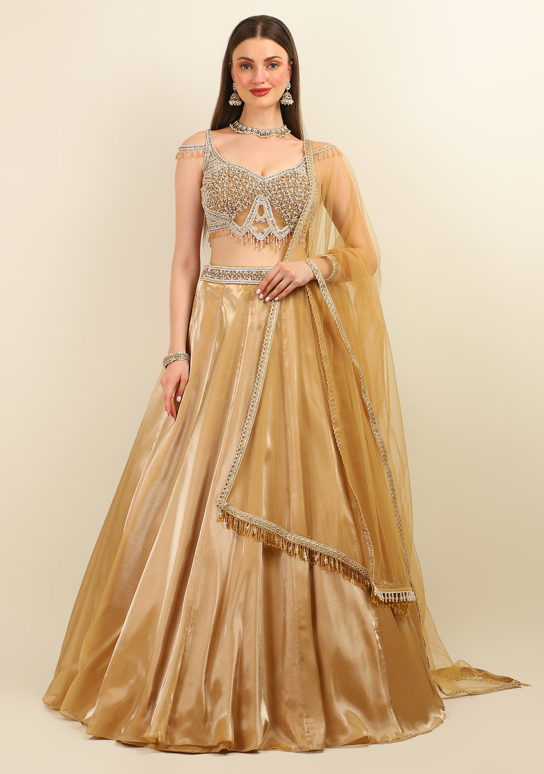 HAND EMBROIDERED TOP WITH GOLD TISSUE SKIRT