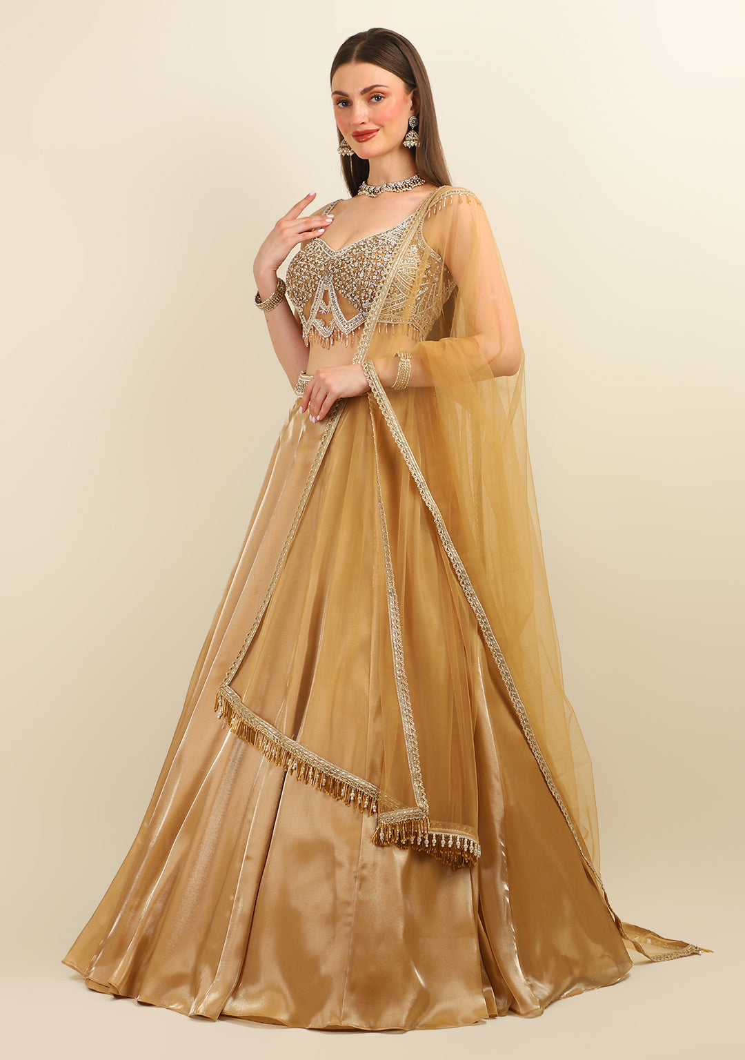 HAND EMBROIDERED TOP WITH GOLD TISSUE SKIRT