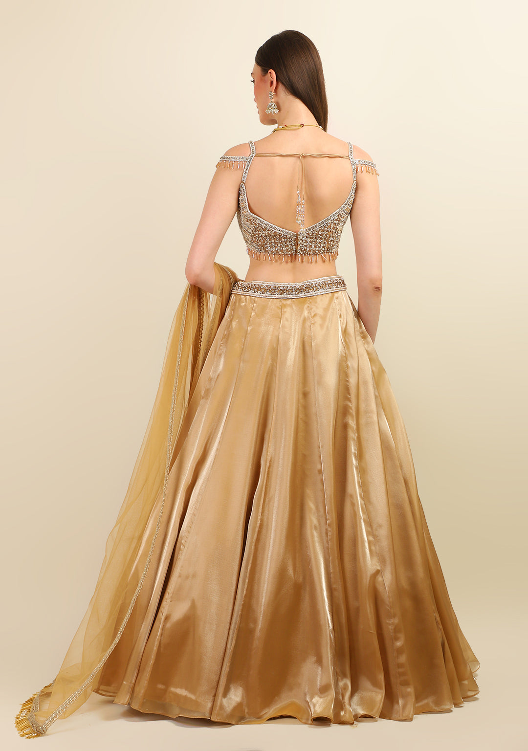 HAND EMBROIDERED TOP WITH GOLD TISSUE SKIRT