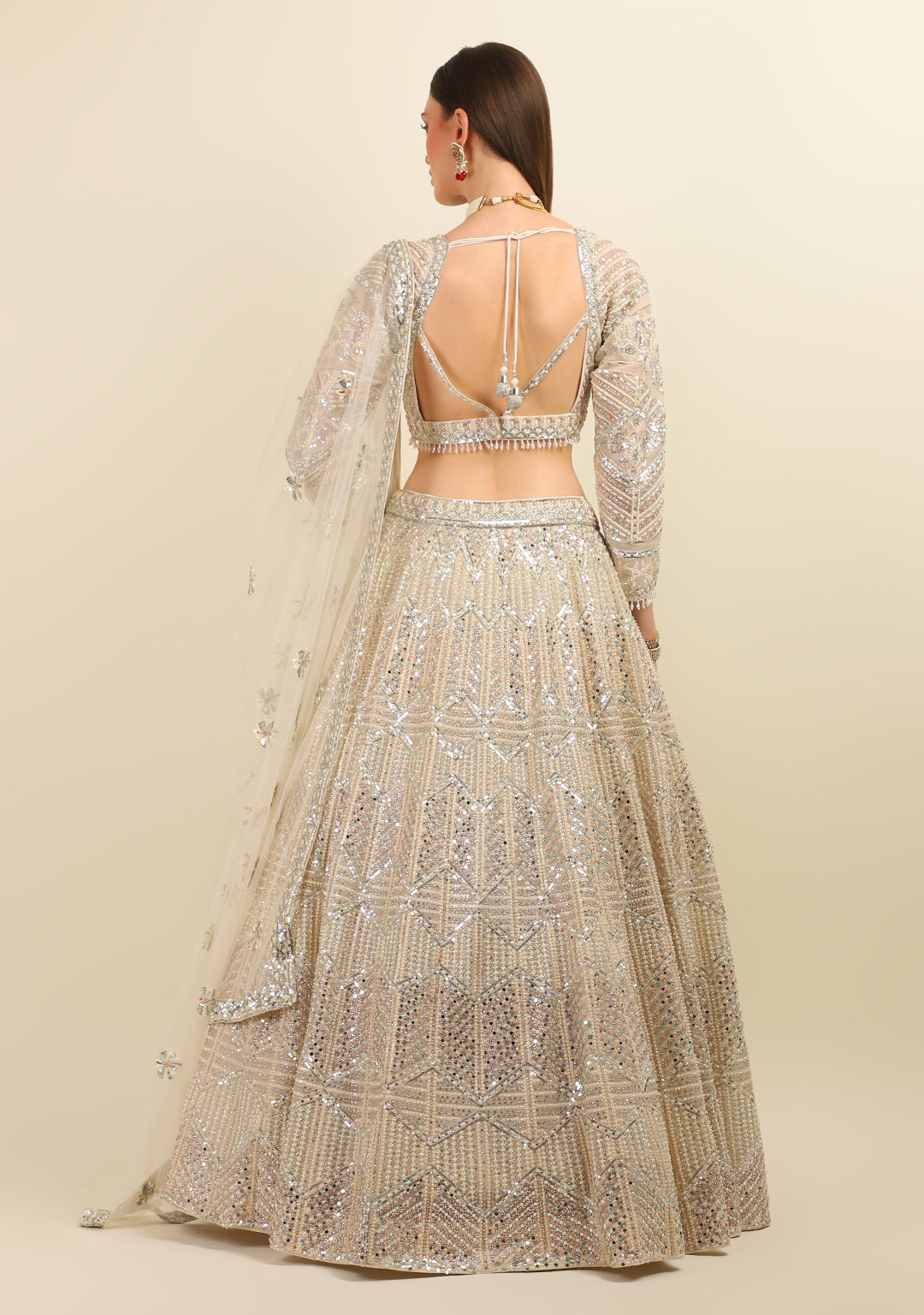 WHITE HAND EMBROIDER LEHENGA WITH TOP