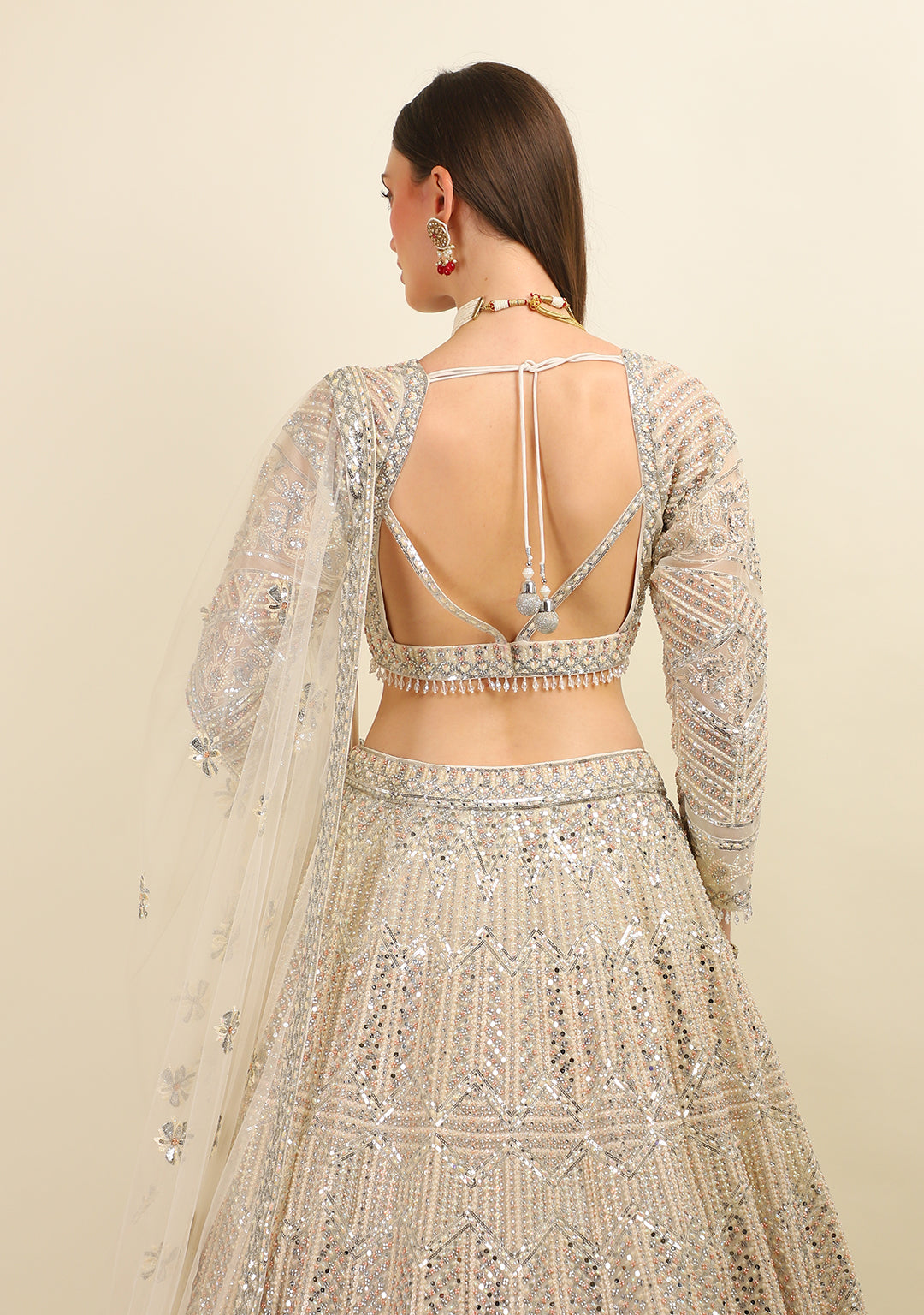 WHITE HAND EMBROIDER LEHENGA WITH TOP