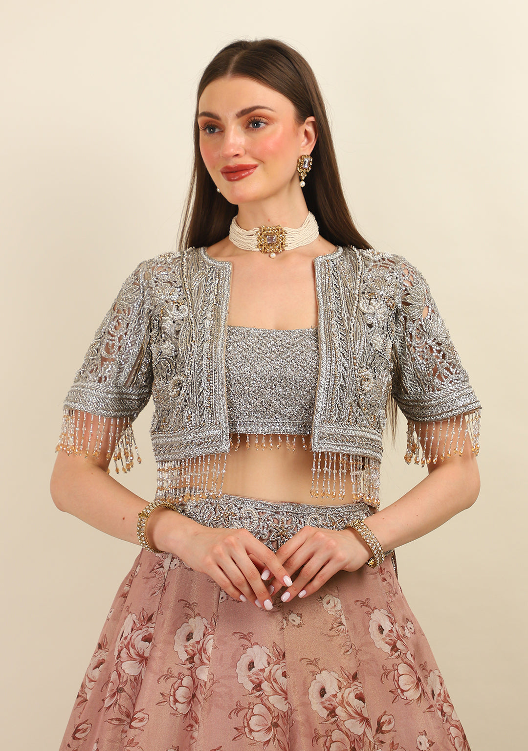 FULLY HAND EMBROIDERY TOP & CAPE WITH LEHENGA DUPATTA