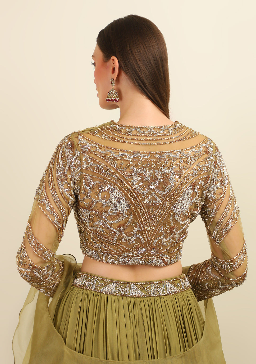 OLIVE HAND EMBROIDRY TOP WITH SKIRT