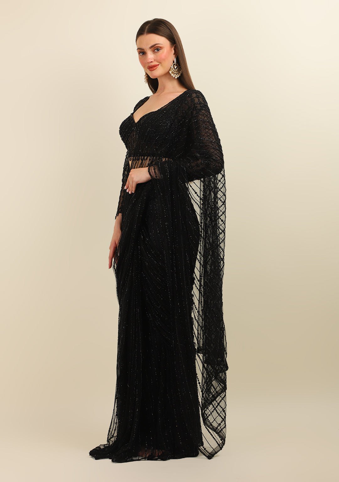 BLACK HAND EMBROIDERY SAREE WITH EMBROIDERY TOP