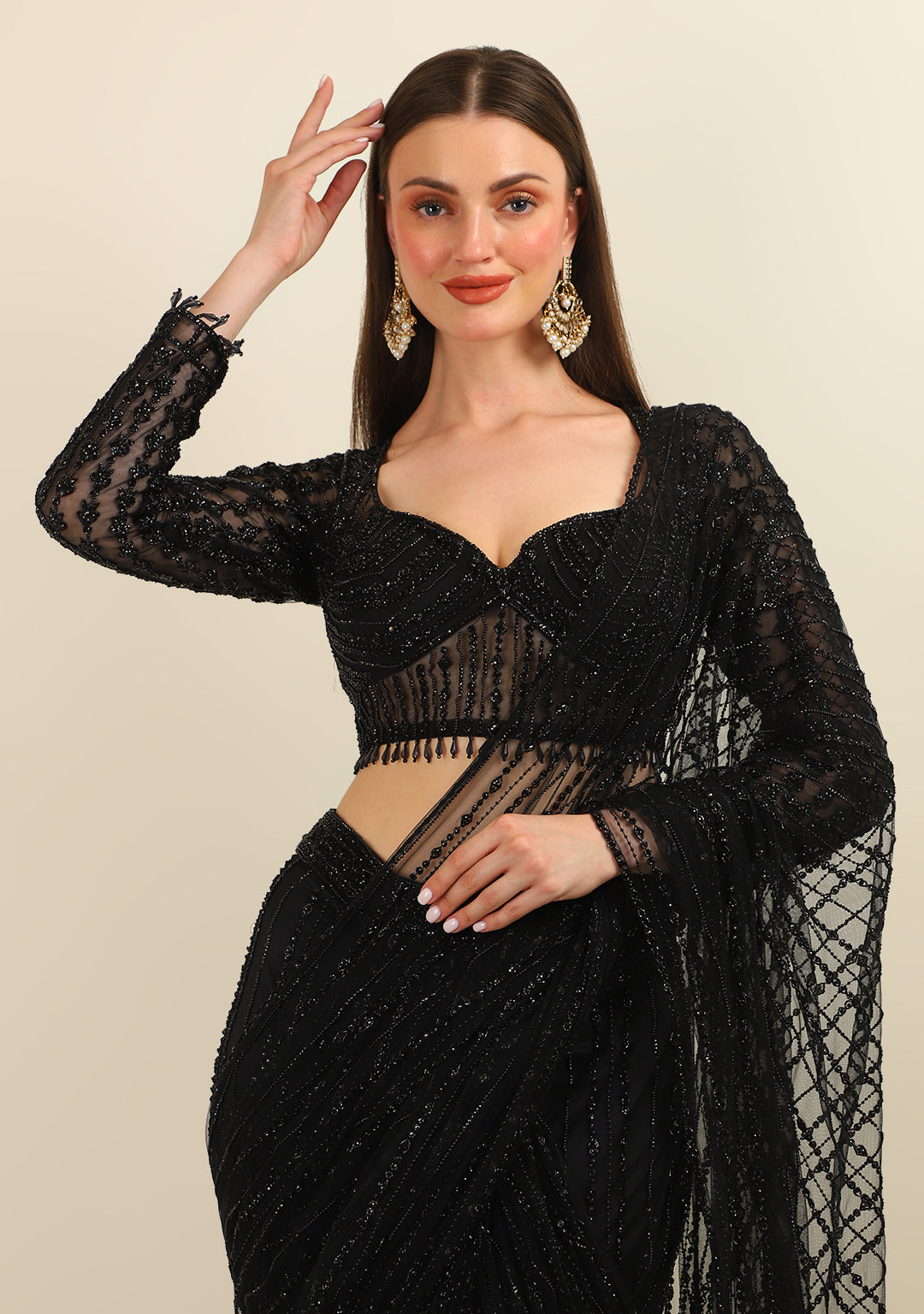 BLACK HAND EMBROIDERY SAREE WITH EMBROIDERY TOP