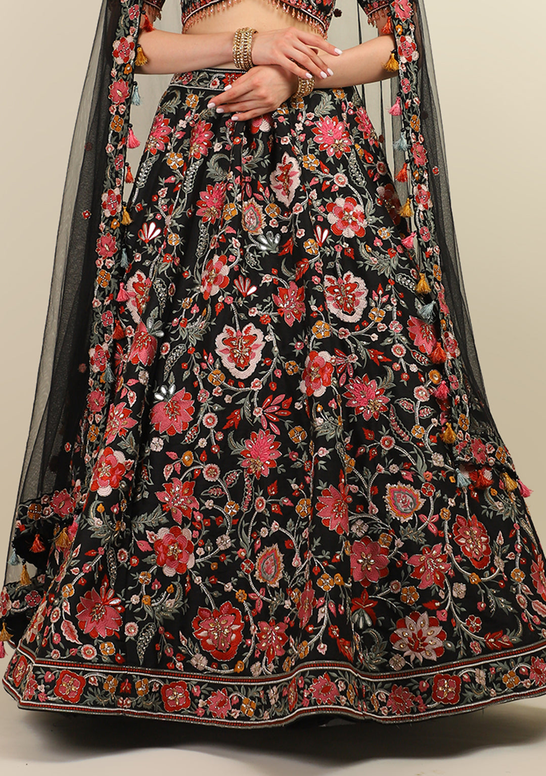 BLACK HAND EMBROIDERY TOP WITH EMBROIDERY LEHENGA