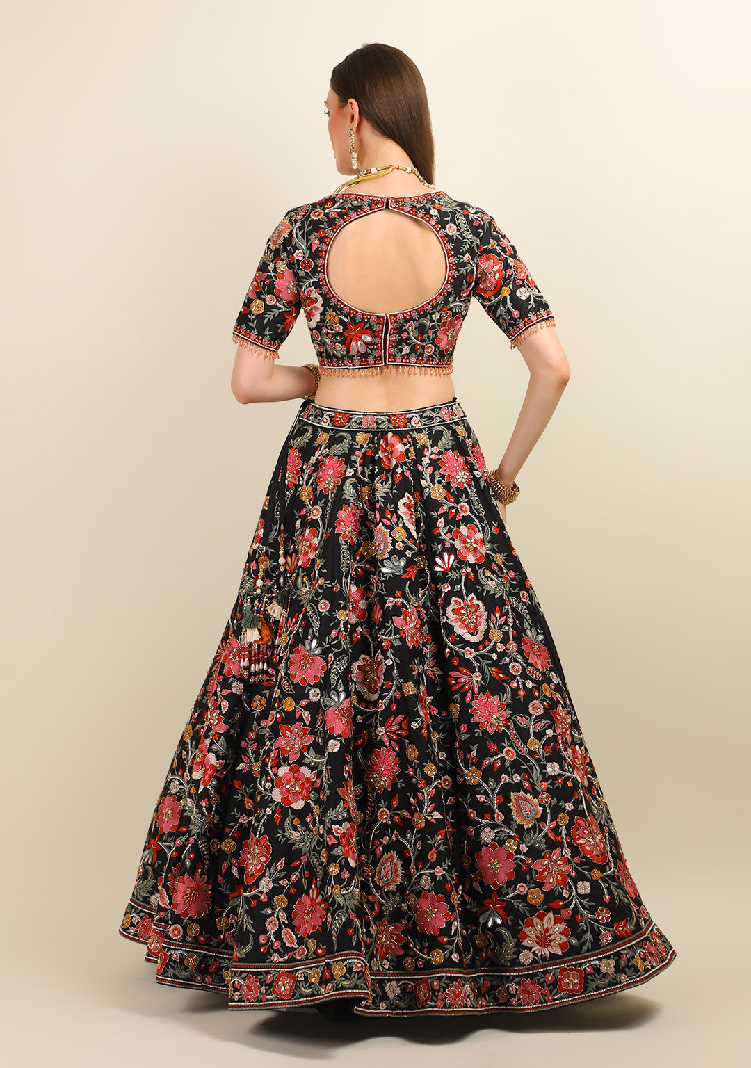 BLACK HAND EMBROIDERY TOP WITH EMBROIDERY LEHENGA