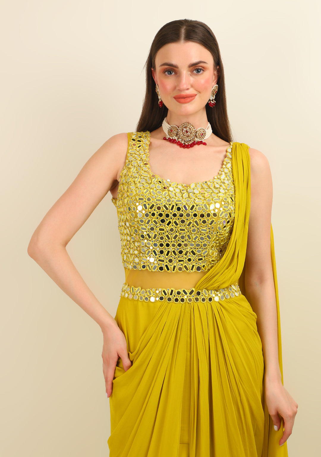 LIME GREEN EMBROIDERY SRITCH SAREE
