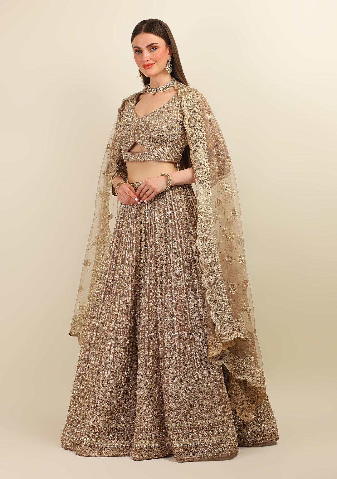 COPPER EMBROIDERY  TOP WITH LEHENGA