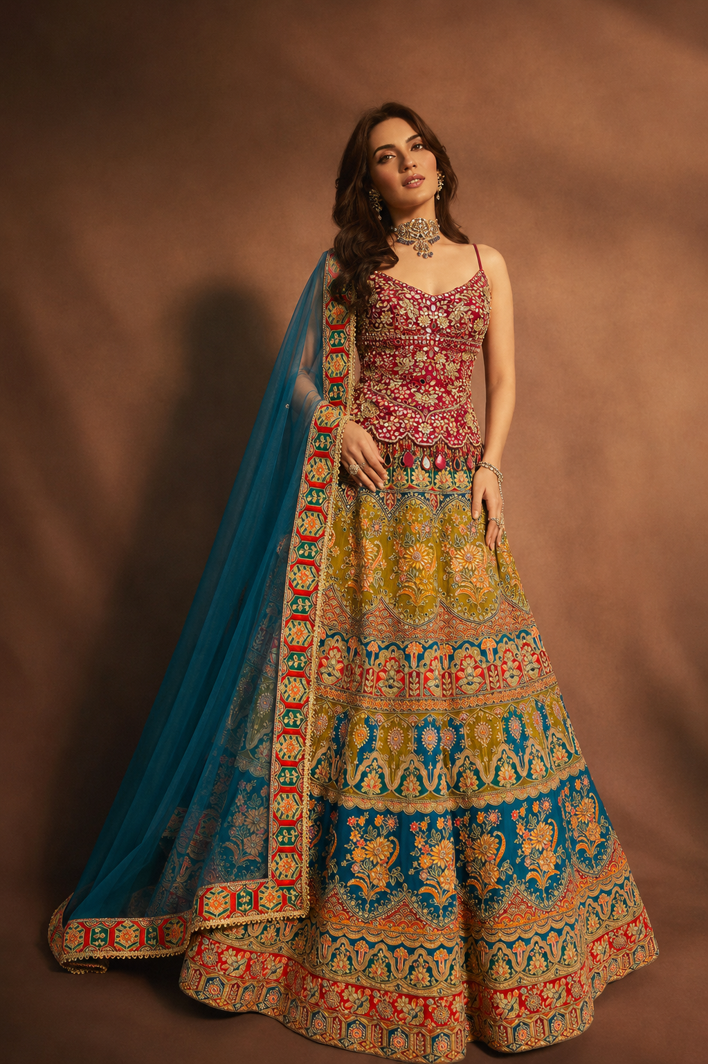 Gulnaar Mirrorwork Corset Lehenga Set with Dupatta