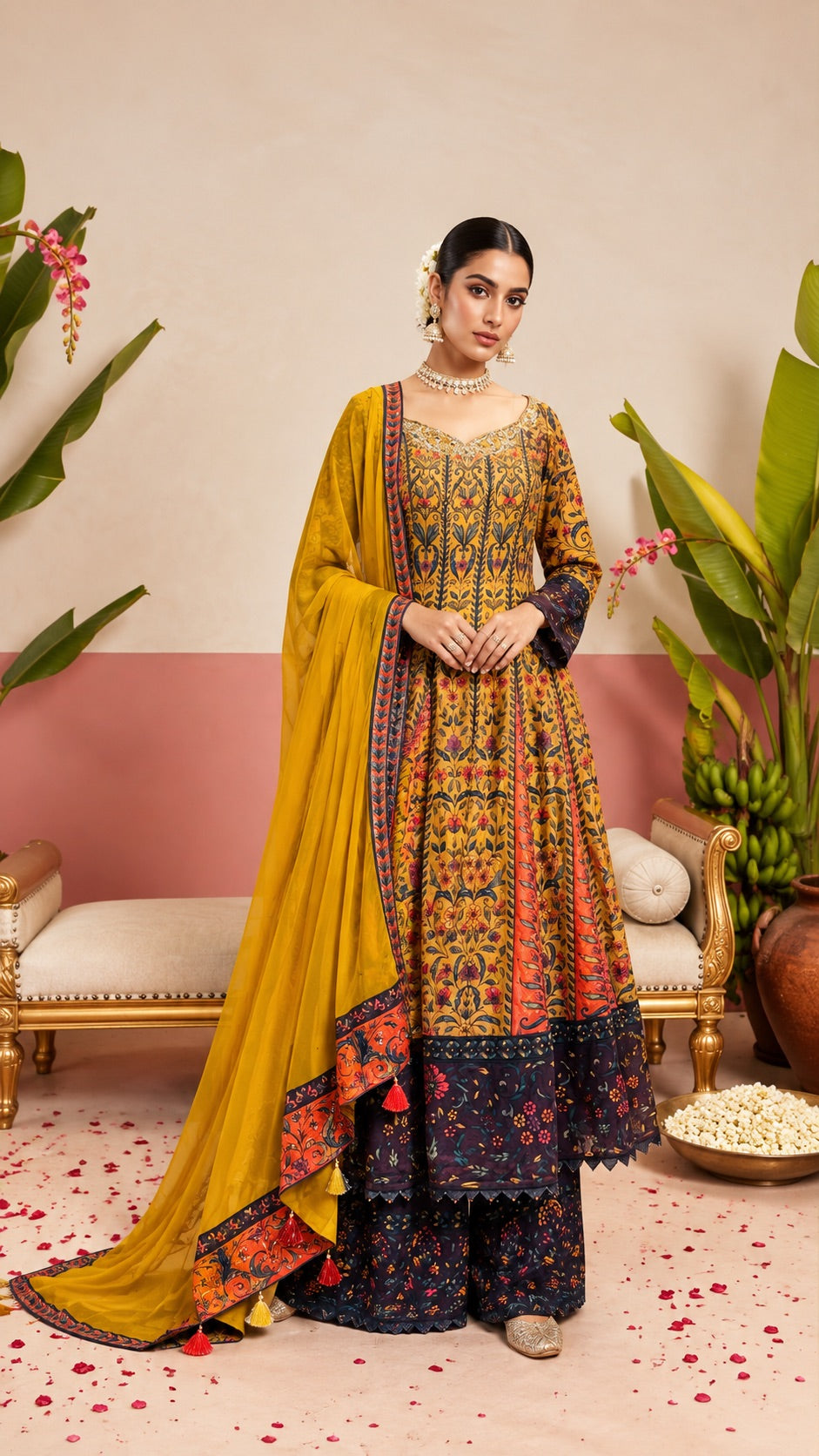 Flow Mustard Printed Sharara Set