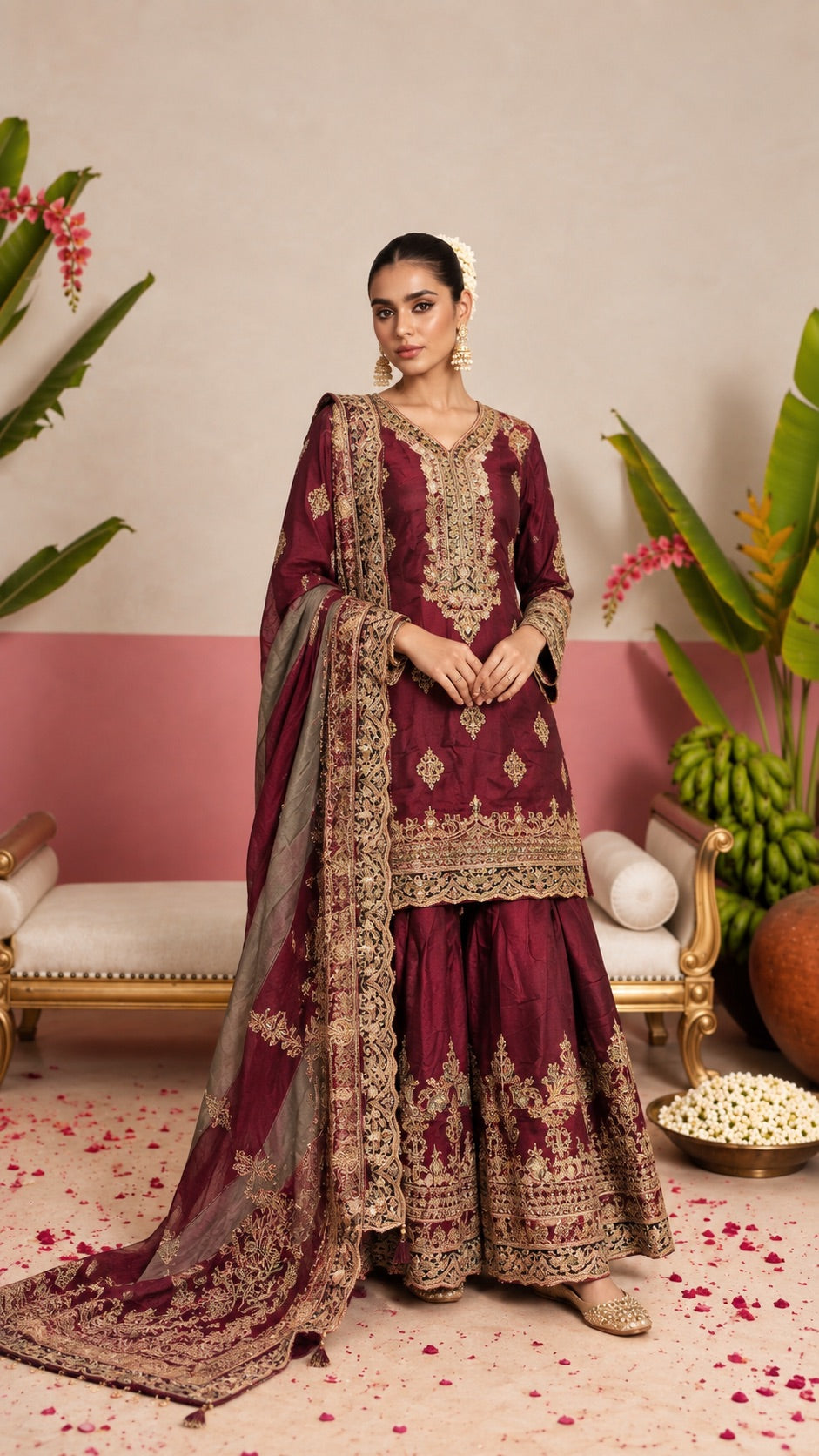 Wine Gold Sharara Set