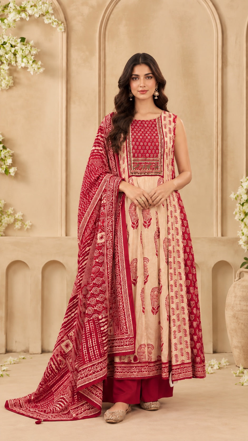 Bloom Red Printed Suit Set