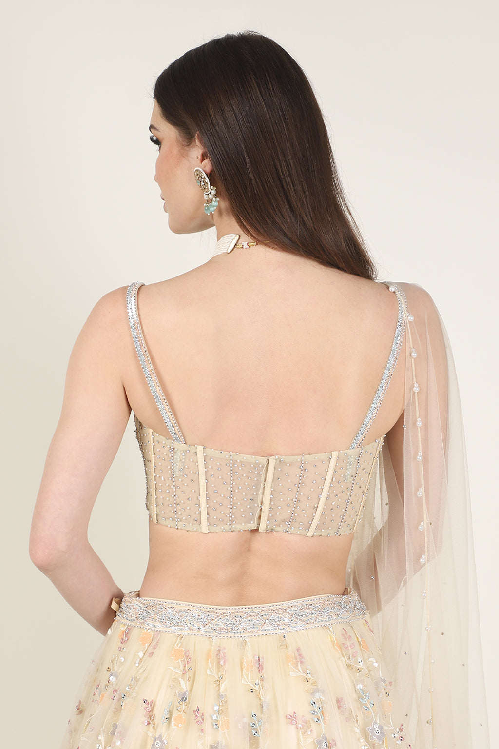 CREAM GOLD CORSET BLOUSE WITH SKIRT