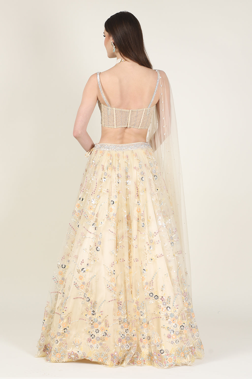CREAM GOLD CORSET BLOUSE WITH SKIRT
