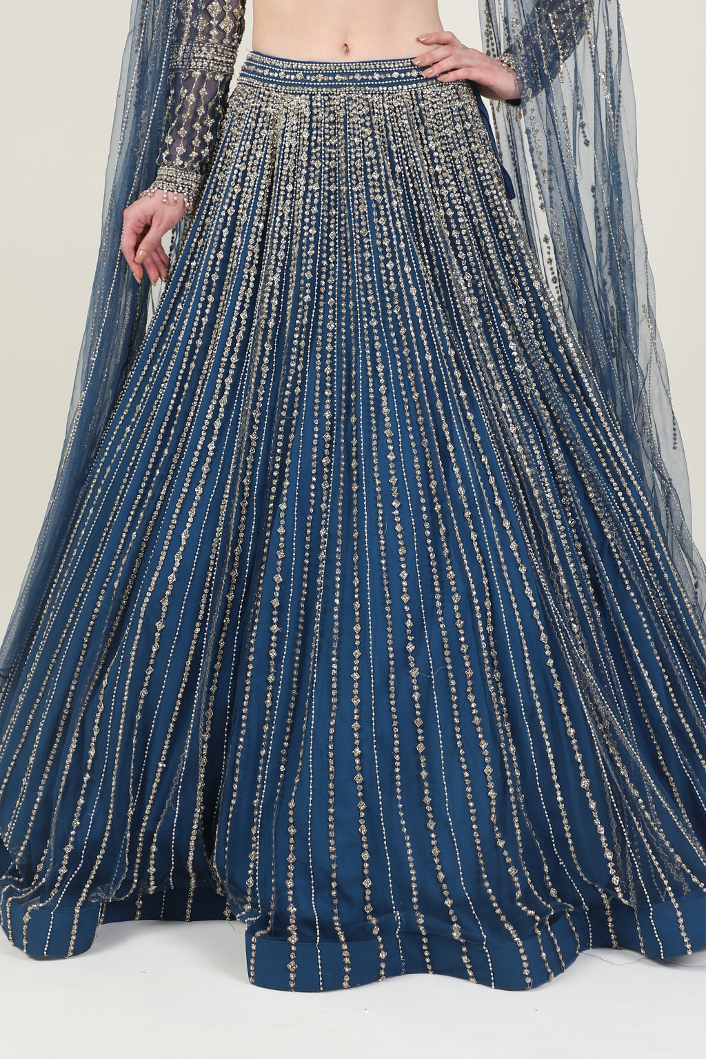 NAVY BLUE EMB TOP WITH CAPE SKIRT