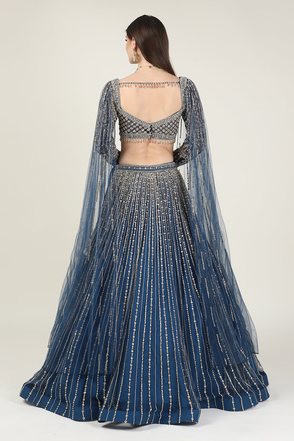 NAVY BLUE EMB TOP WITH CAPE SKIRT