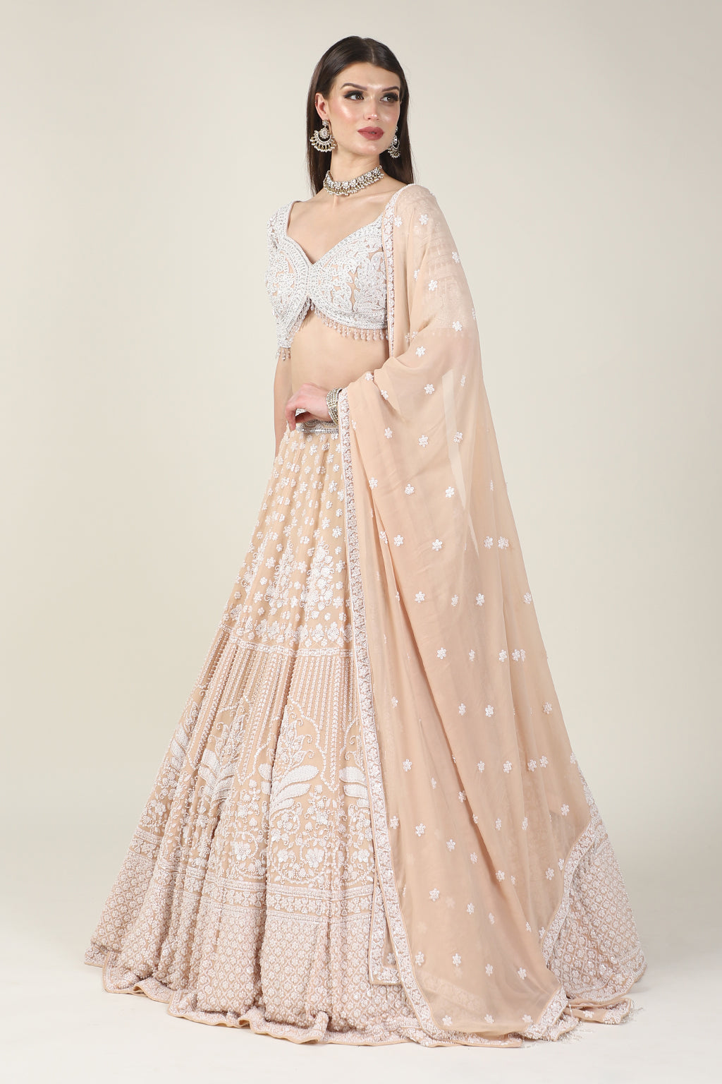 LIGHT PINK EMB FULL SLEEVE TOP WITH EMB SKIRT