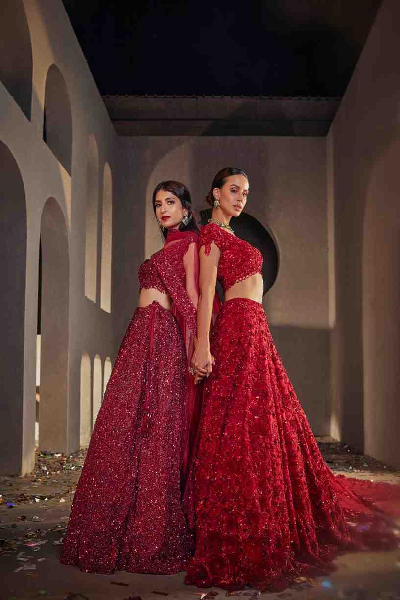 ELEGANT RED LEHENGA WITH BEAUTIFUL HAND EMBROIDERY TOP AND DUPATTA