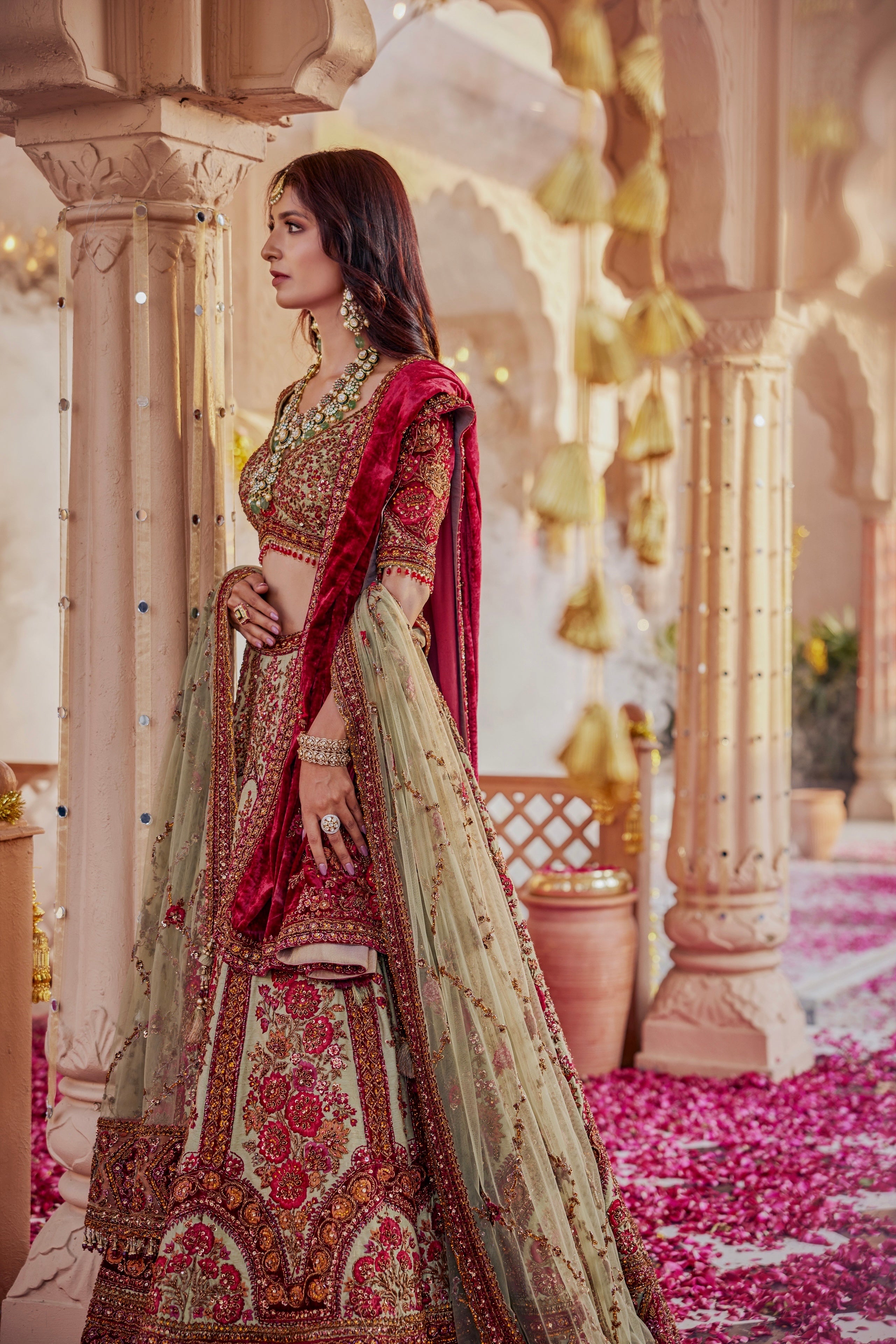 BEAUTIFUL SEA GREEN EMBROIDERY SILK LEHENGA WITH ELEGANT NET DUPTAA