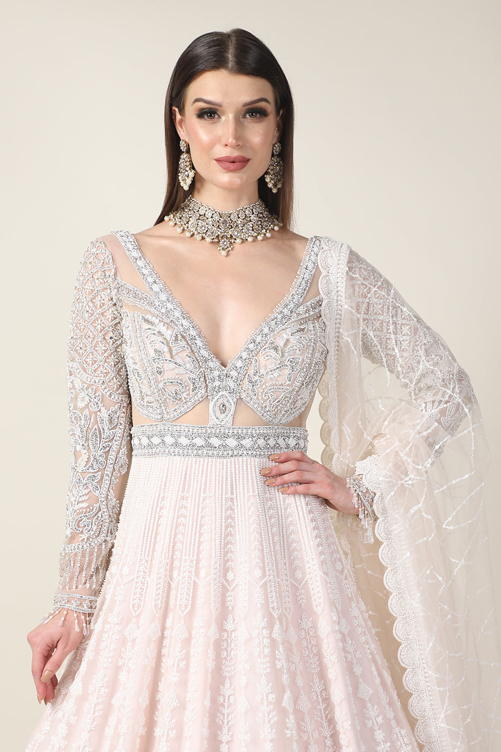 LIGHT PINK EMB GOWN