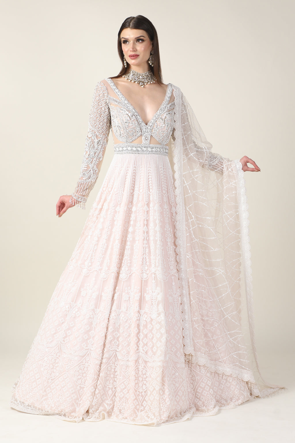 LIGHT PINK EMB GOWN