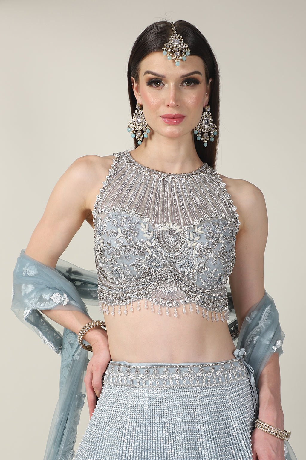 ICE BLUE EMB TOP WITH SKIRT