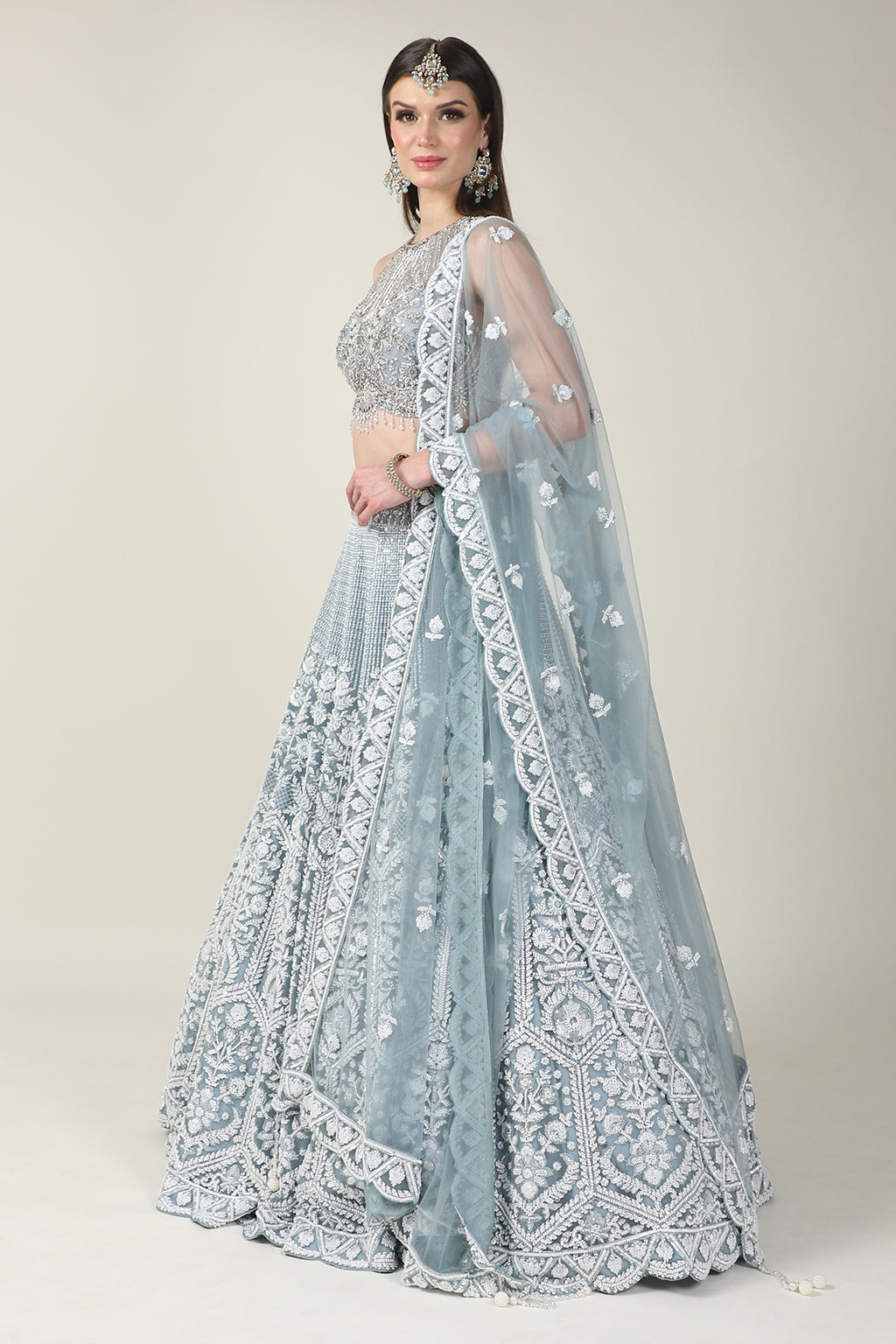ICE BLUE EMB TOP WITH SKIRT