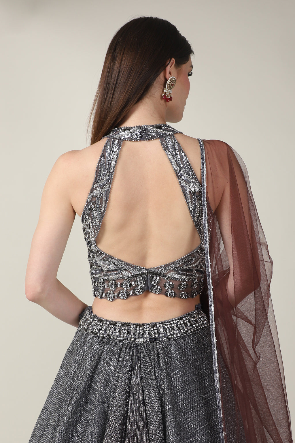 GREY EMB TOP WITH TWO TONE CRINKLE SKIRT