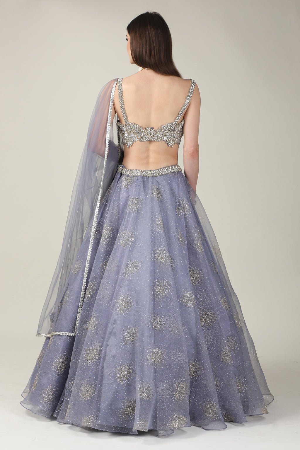 EMB TOP WITH BLUISH GREY SKIRT