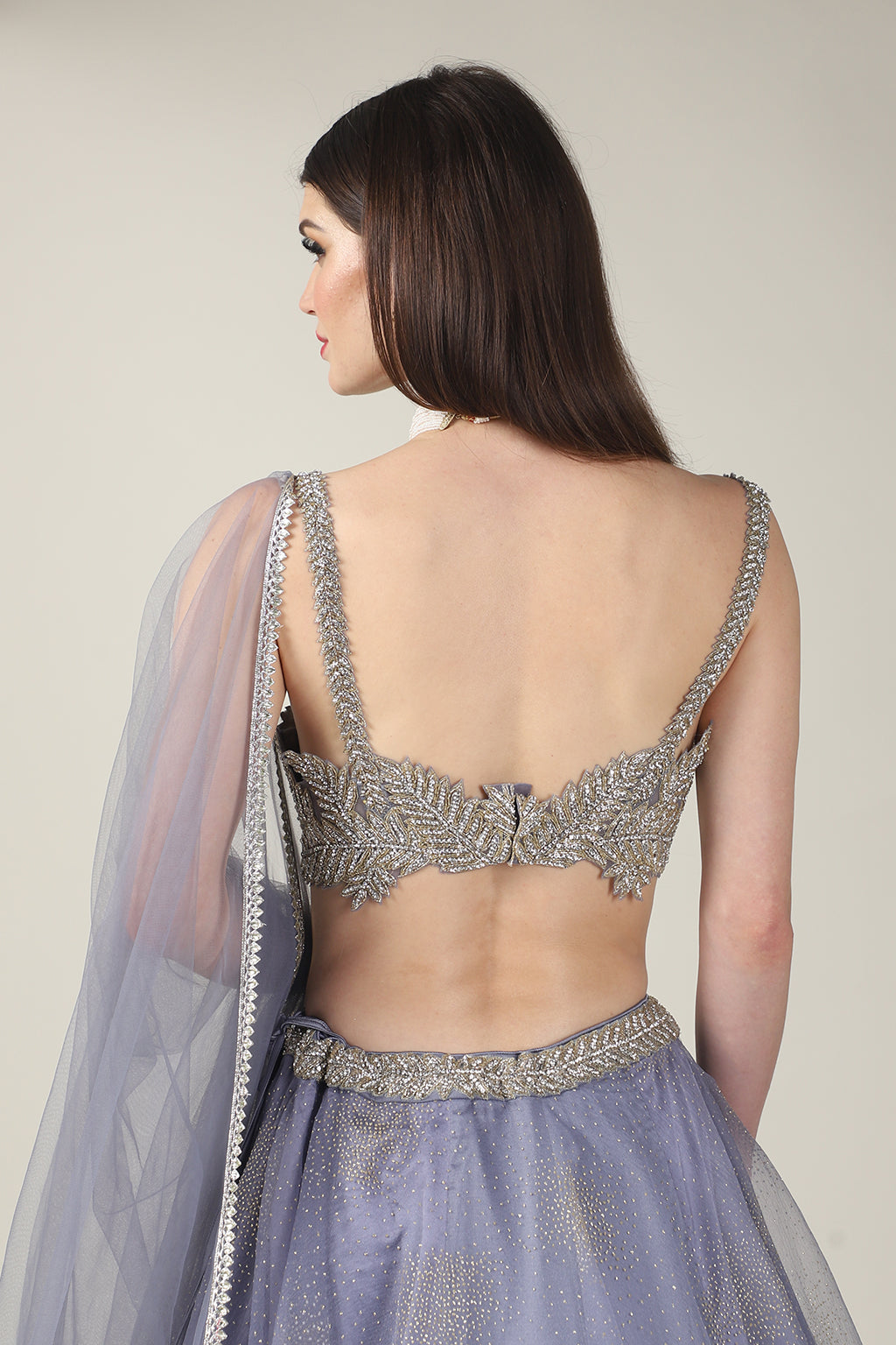 EMB TOP WITH BLUISH GREY SKIRT