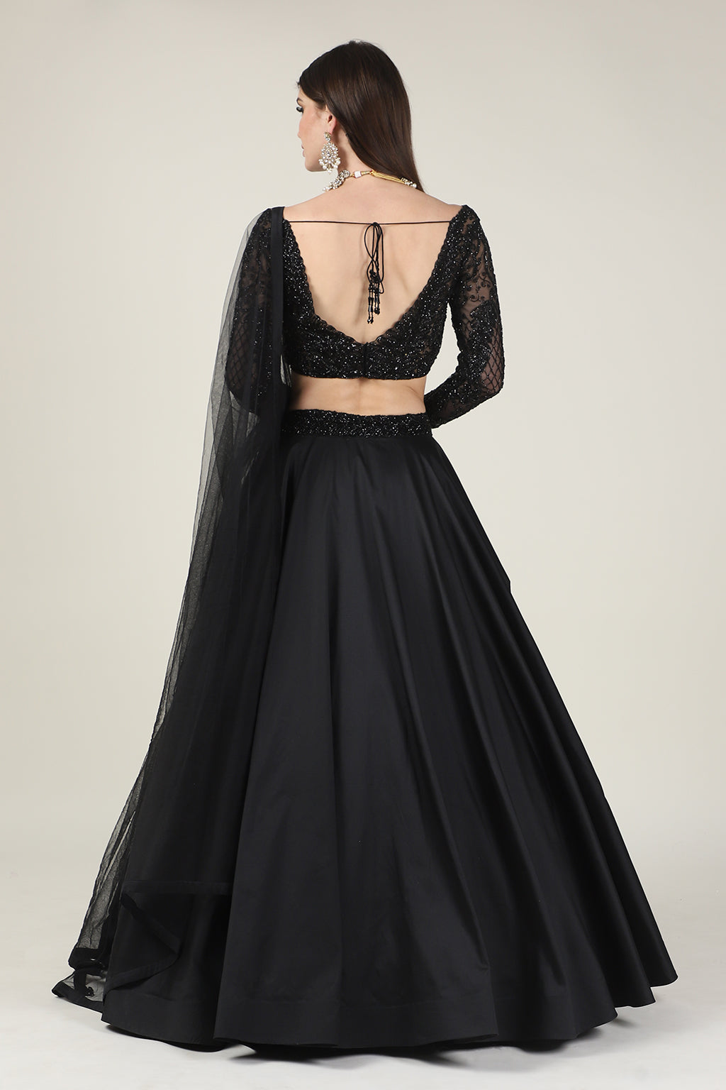 BLACK EMB FULL SLEEVE TOP WITH SKIRT