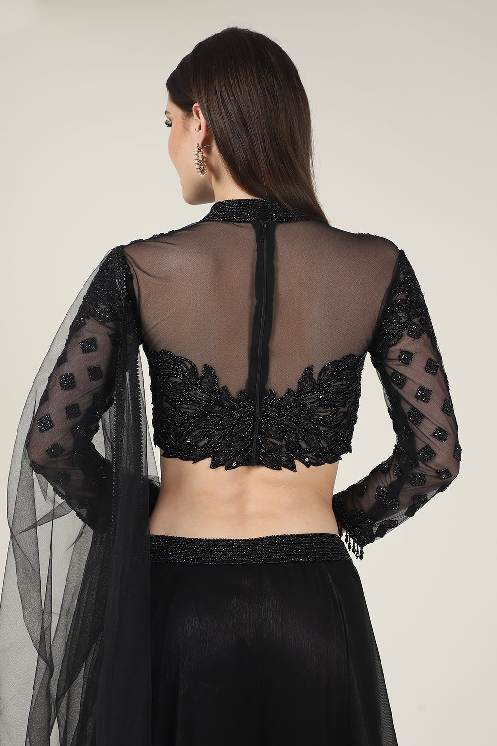 BLACK EMB FULL SLEEVE TOP WITH SHARARA