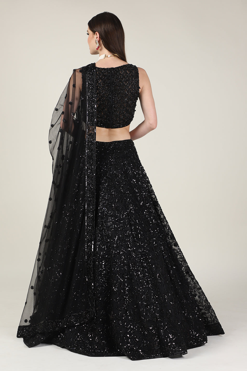 BLACK EMB TOP WITH EMB SKIRT