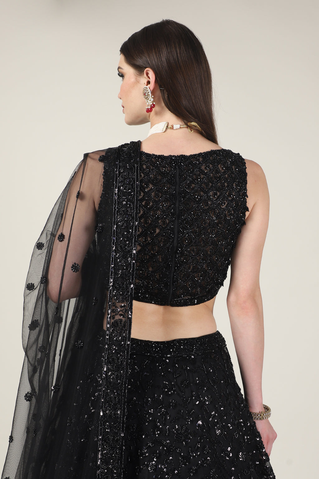 BLACK EMB TOP WITH EMB SKIRT