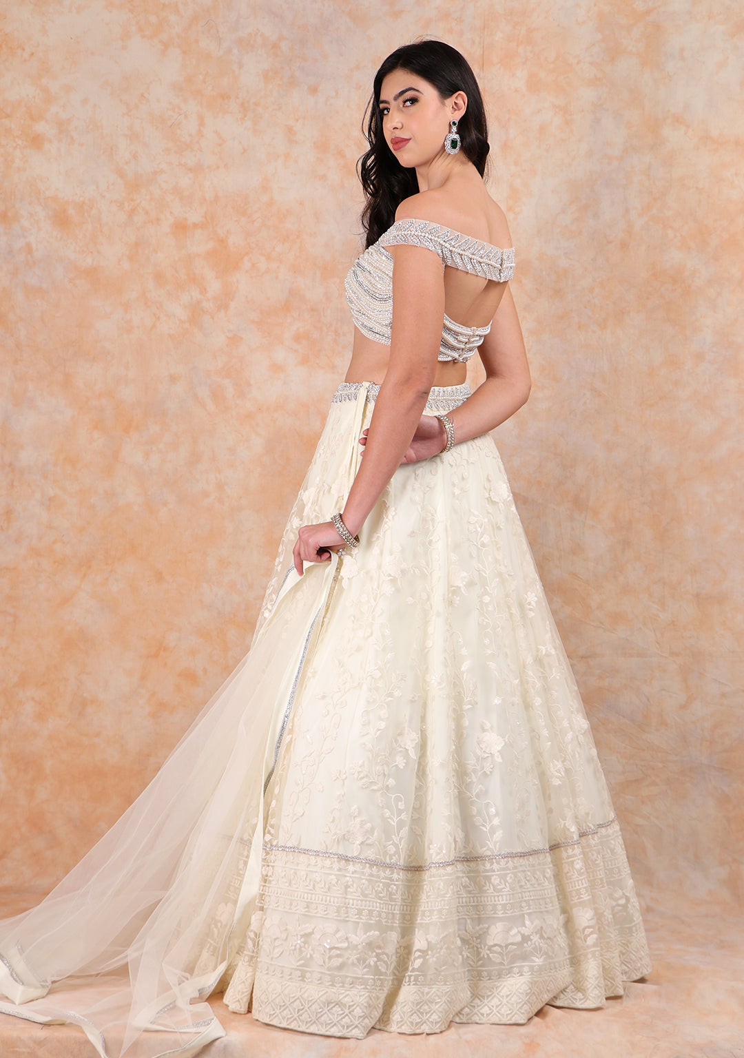 CREAM EMBROIDERED LEHENGA WITH ELEGANT TOP