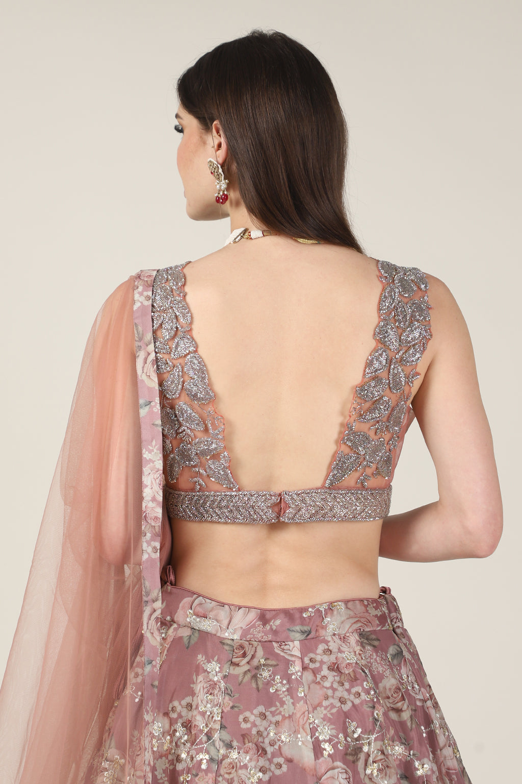 DULL PINK EMB TOP WITH PRINTED ZARI SKIRT