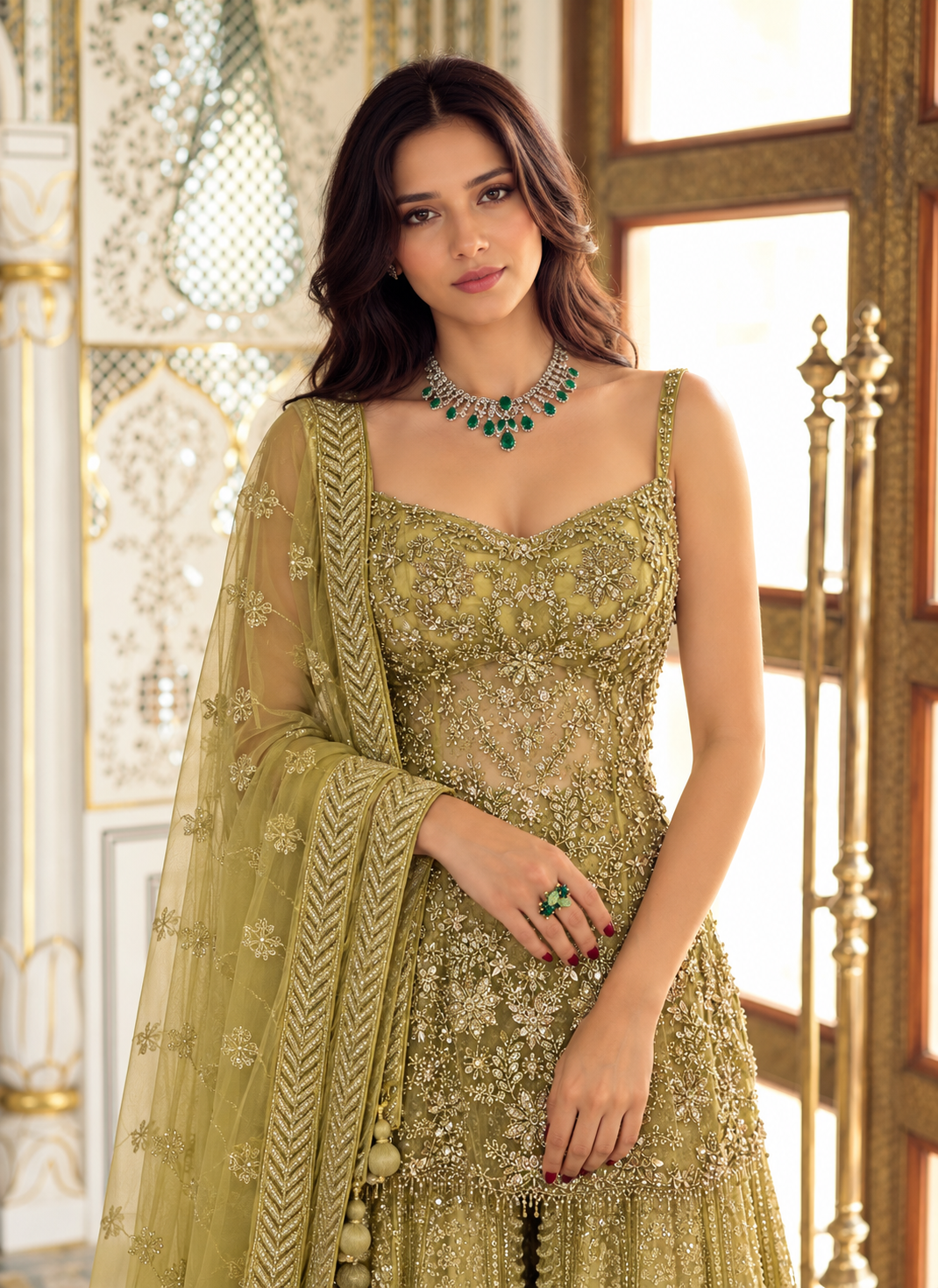 Pista Green Embroidered Sharara Set