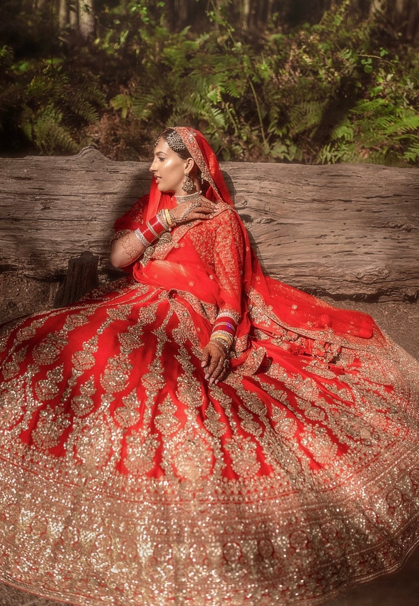 Kajal & Saroop in Regal Red-Ivory Wedding Attire
