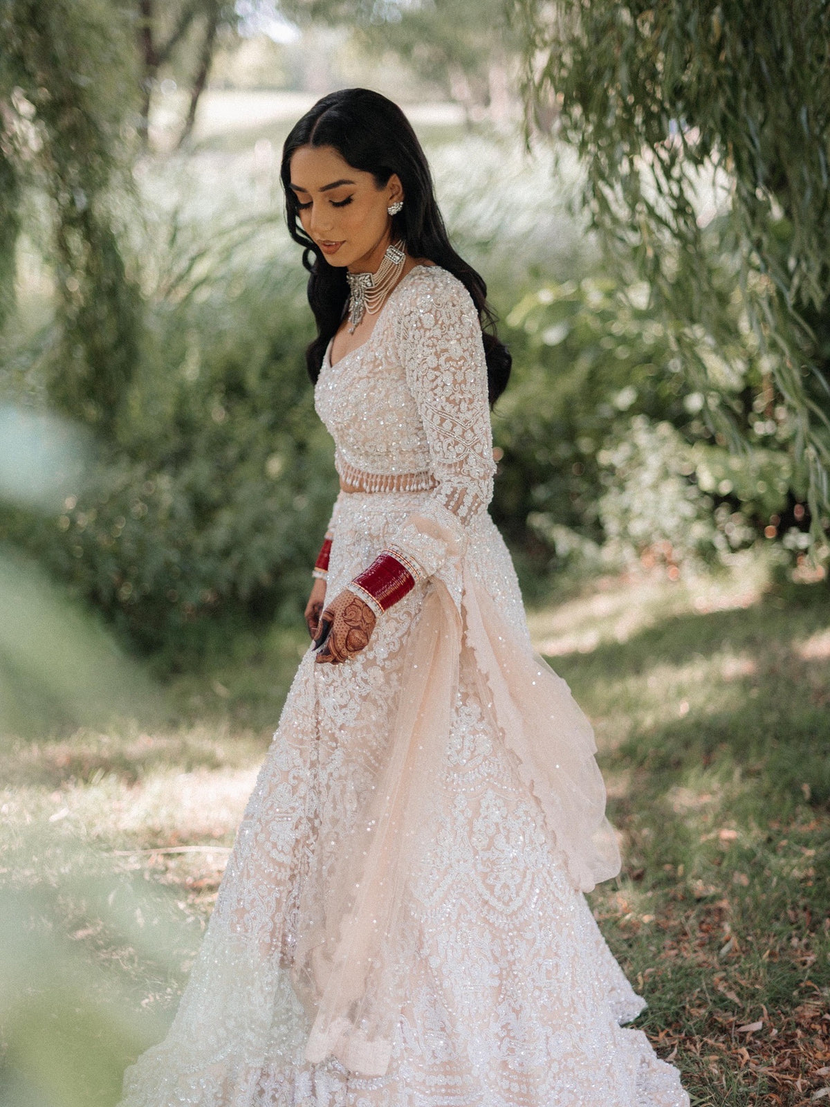 Jaspreet in Soft Peach & Ivory Sequence Lehenga