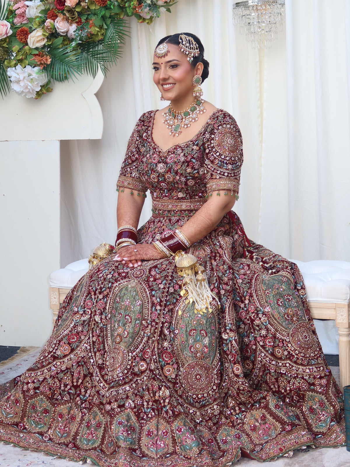 Amrit in Deep Maroon Styled Lehenga