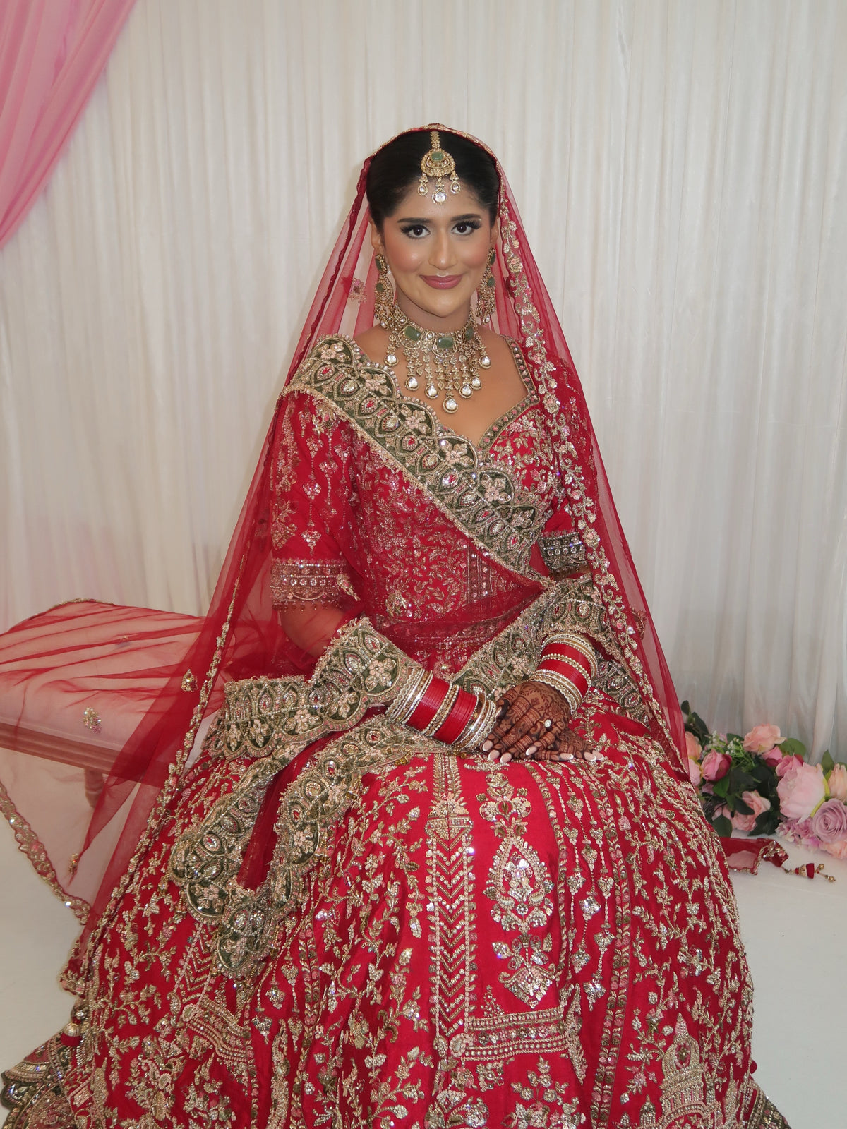 Aneeka's Anand Karaj in Red Gold Lehenga