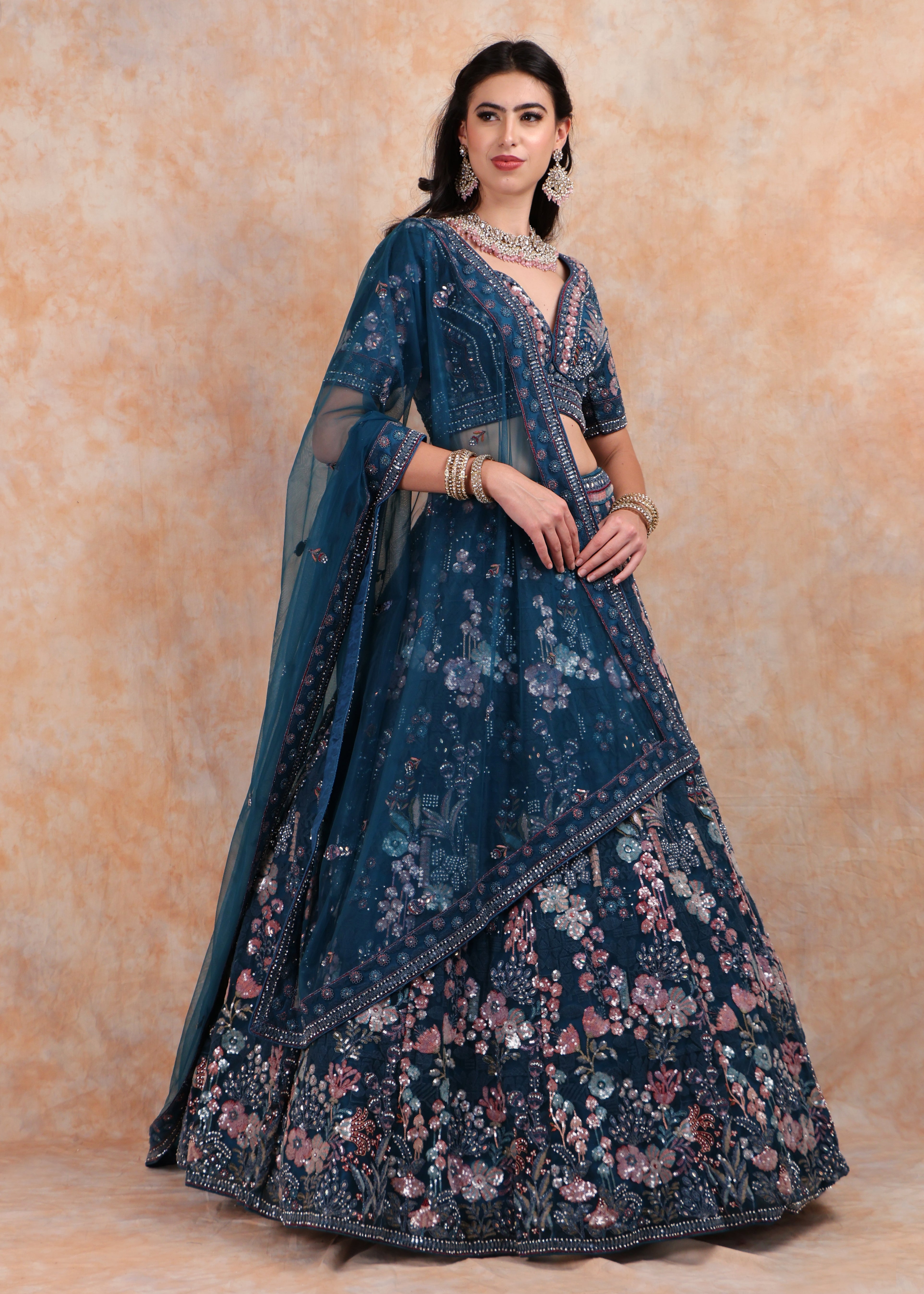 BLUE EMBROIDERY LEHENGA AND TOP WITH DUPATTA