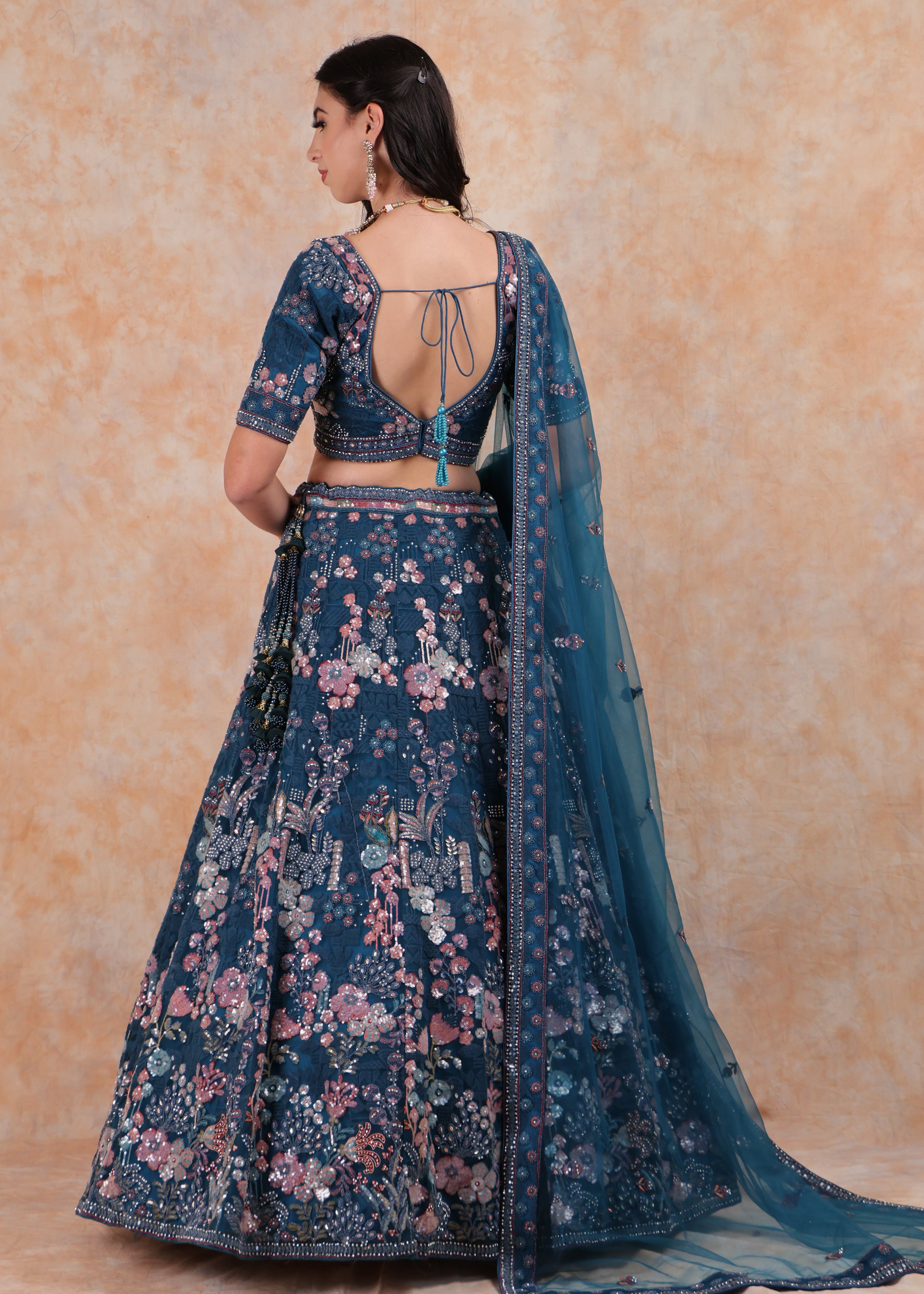 BLUE EMBROIDERY LEHENGA AND TOP WITH DUPATTA