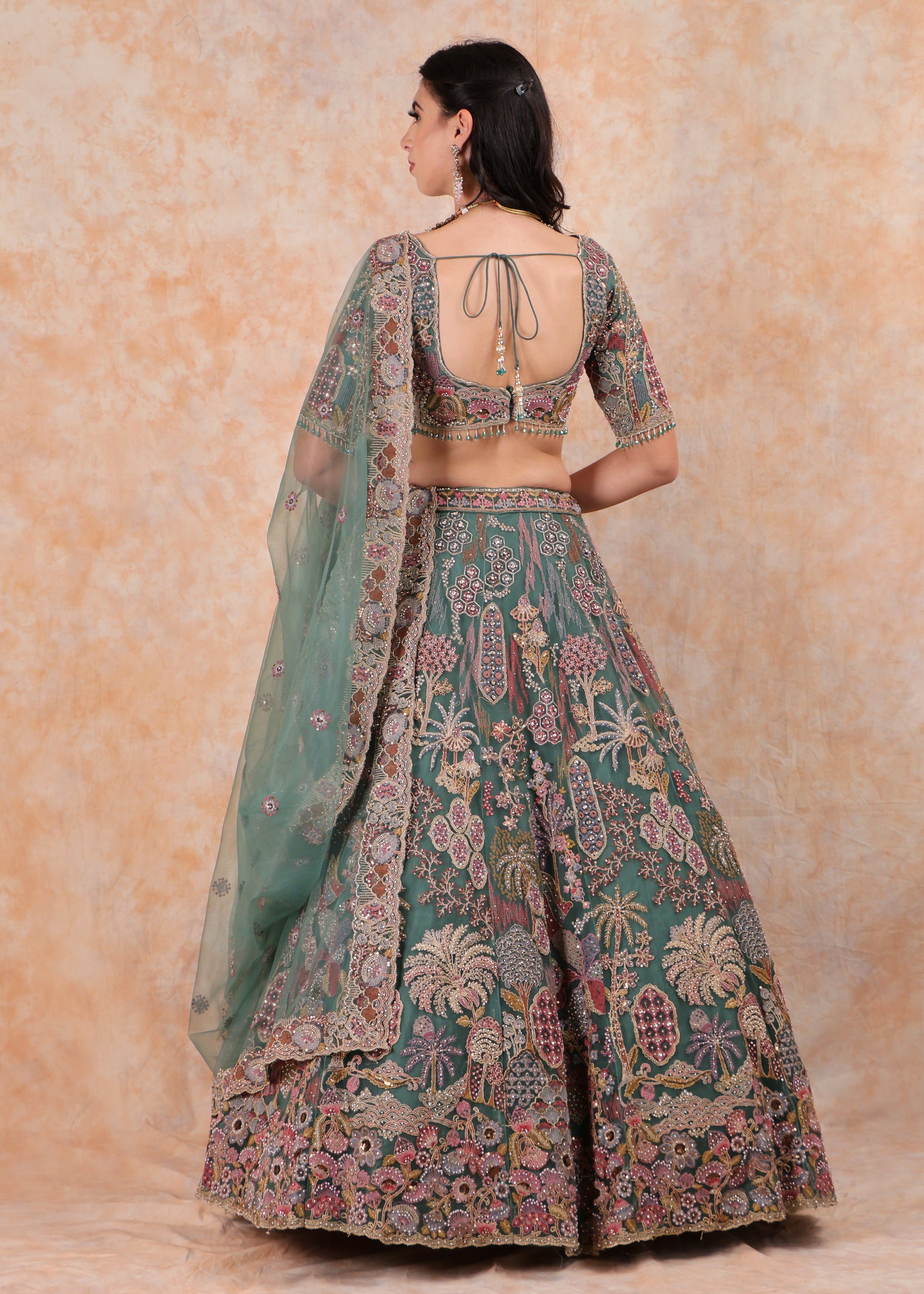 RAMA GREEN EMBROIDERY LEHENGA AND TOP WITH DUPATTA
