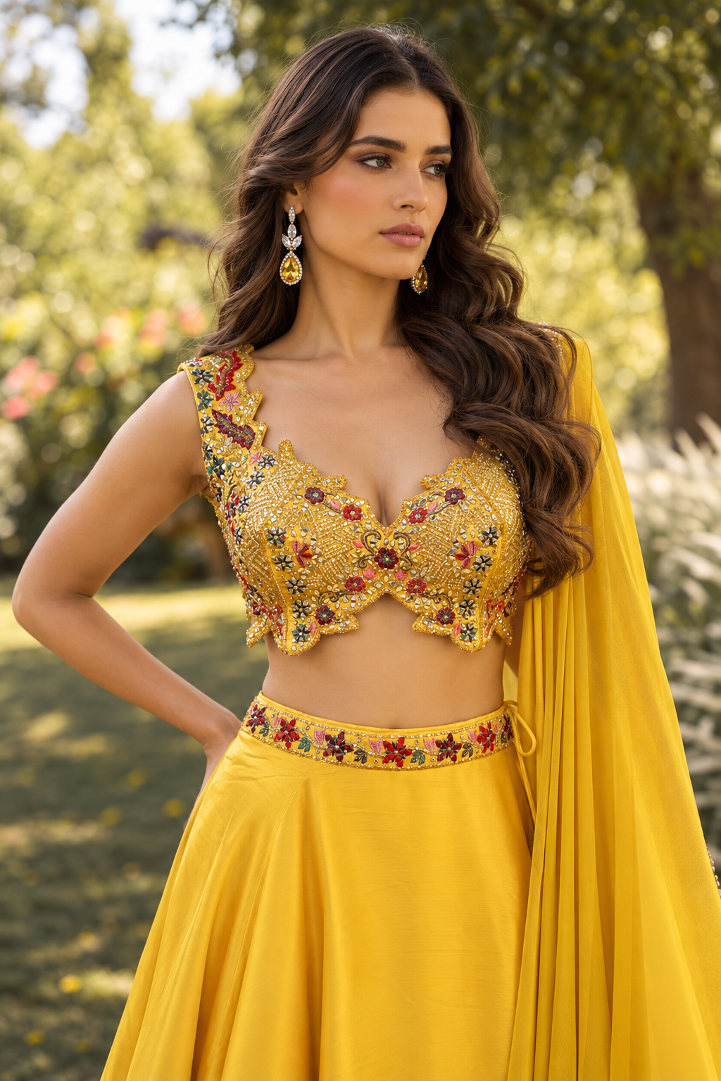 Mustard Amber Embroidered Lehenga