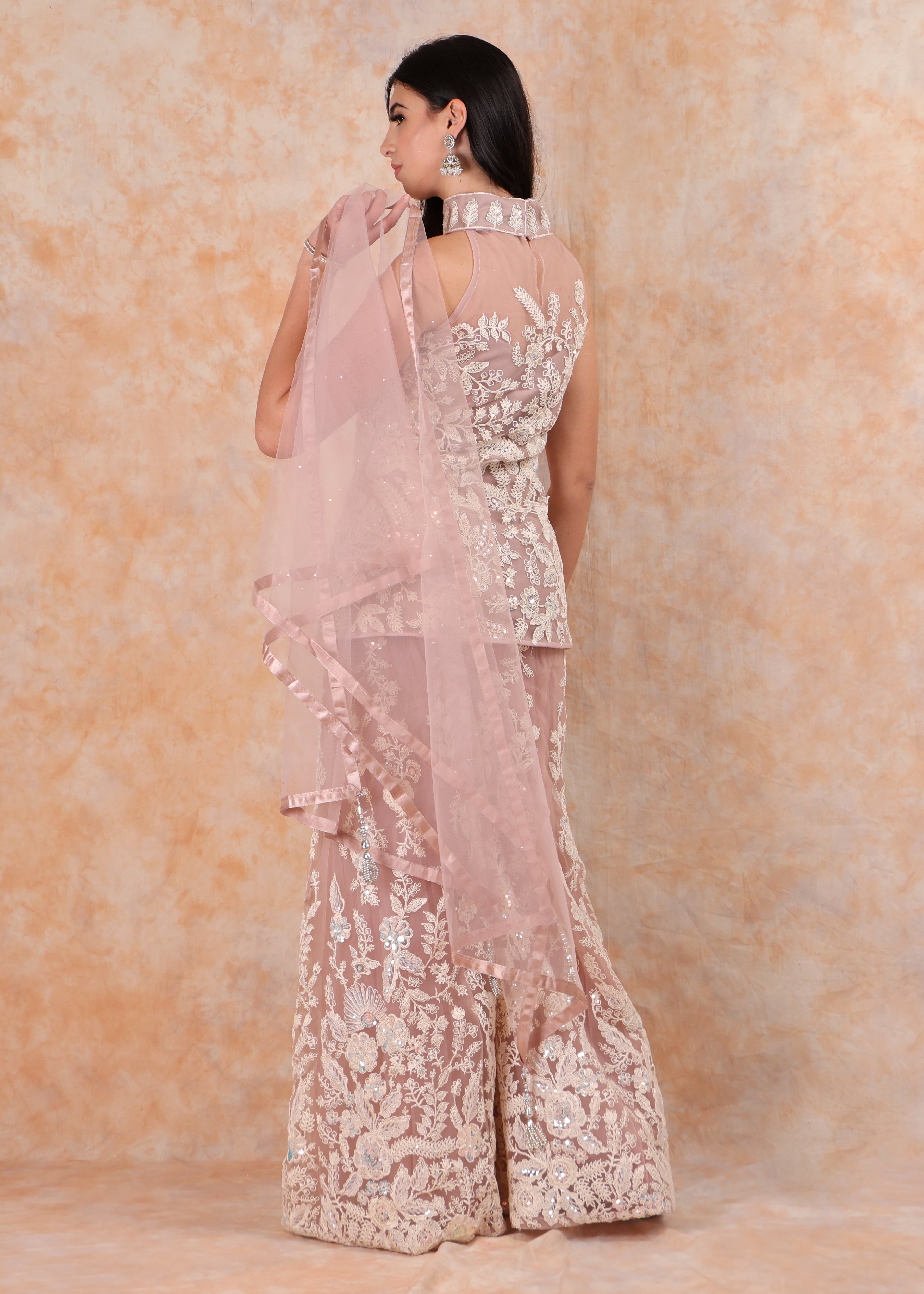 NUDE EMBROIDERY PEPLUM AND SHARARA WITH DUPTTA