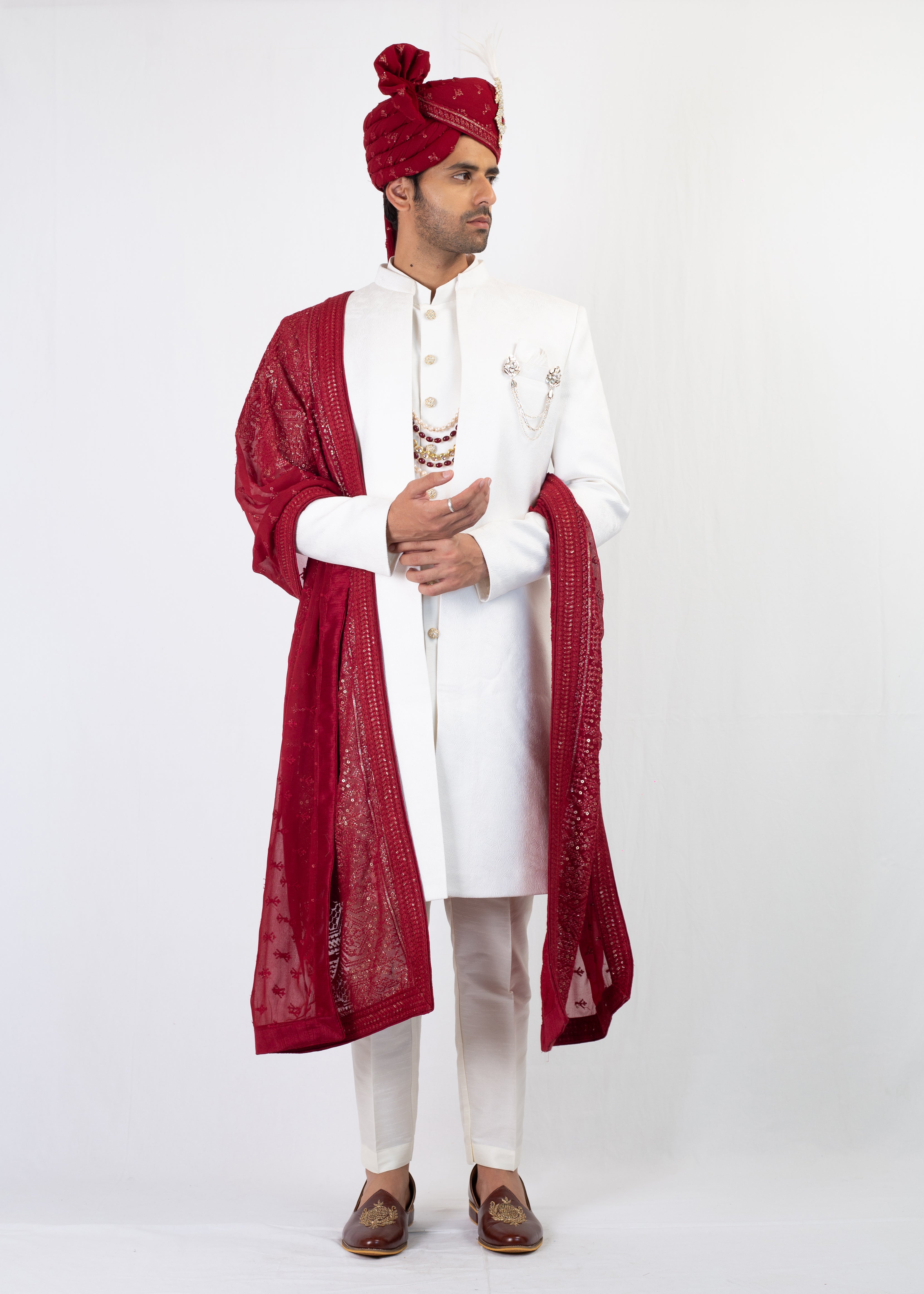 IVORY EMBROIDERY SHERWANI AND KURTA WITH TROUSER